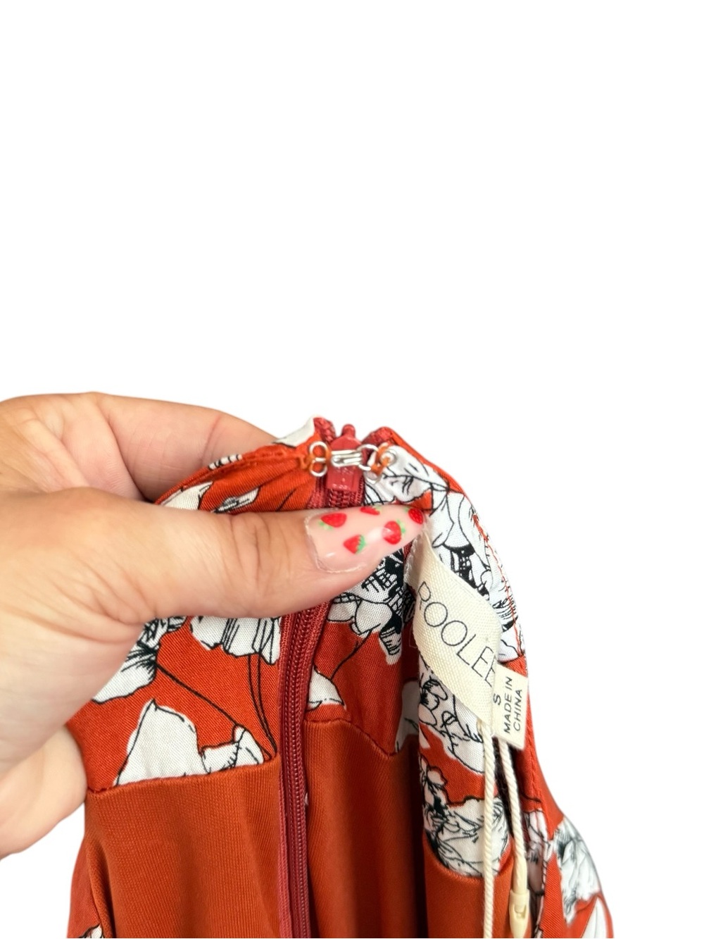 Roolee Burnt Orange w/ Black & White Floral Wrap-Style Ruffle Accent Maxi Dress - Picture 3 of 14